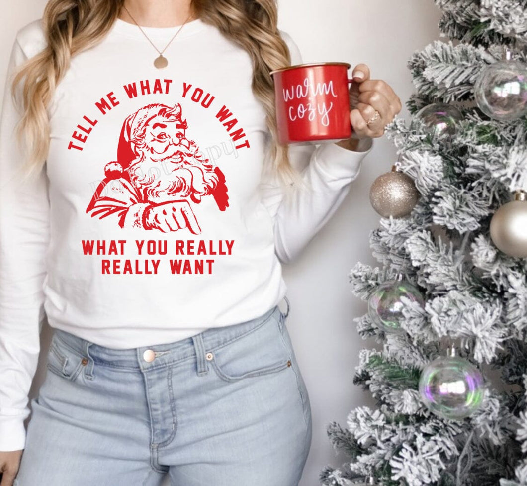 PO SHIPS 11/20 Screen Print Transfer | Tell Me What You Want Santa Red (325 Hot Peel)