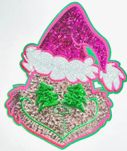 Load image into Gallery viewer, PO SHIPS 11/20 Sequin Pink Green Man Chenille Iron On Patch
