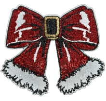 Load image into Gallery viewer, PO SHIPS 11/20 Sequin Santa Bow Chenille Iron On Patch
