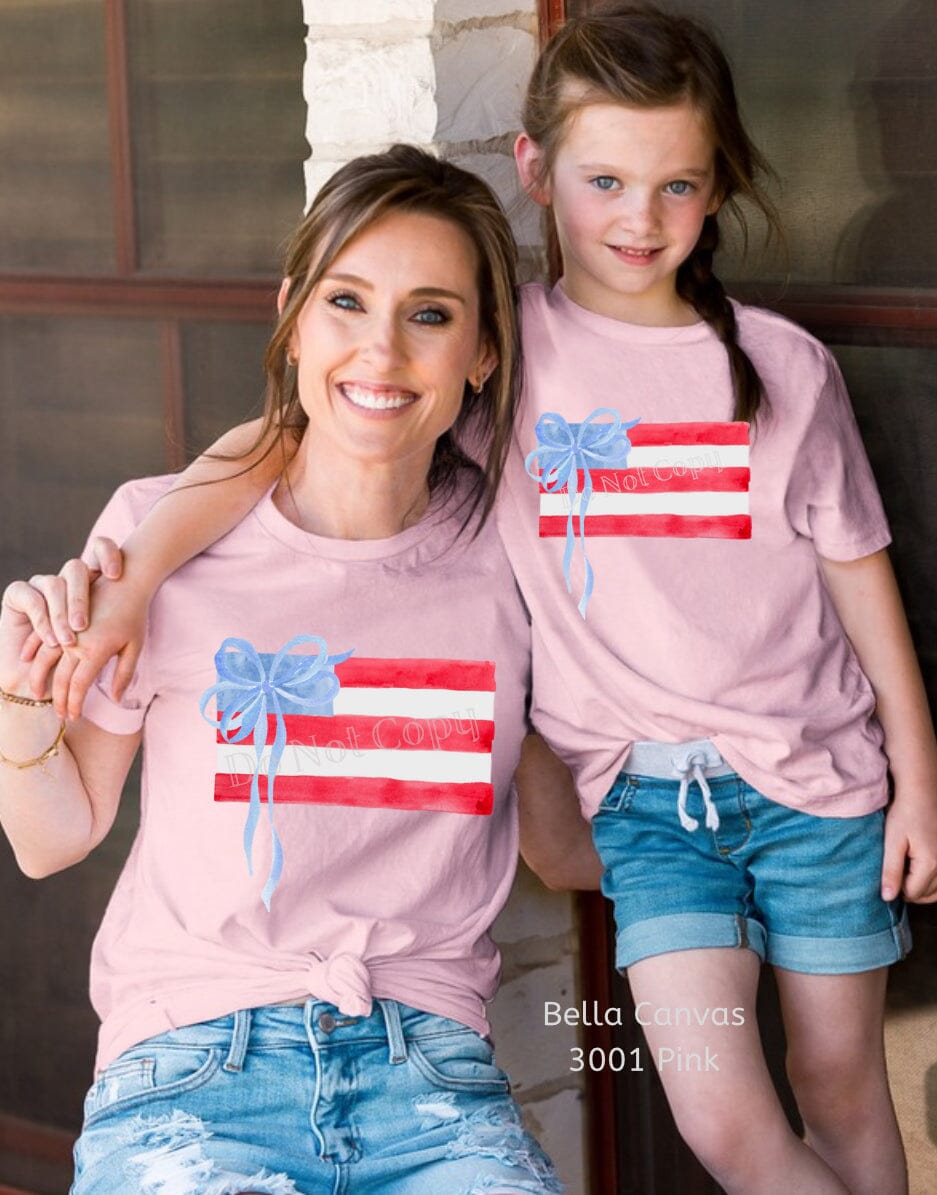 PO SHIPS 4/11 Coquette American Flag Clear Film DTF Transfer | Adult | Youth (325 Hot Peel)