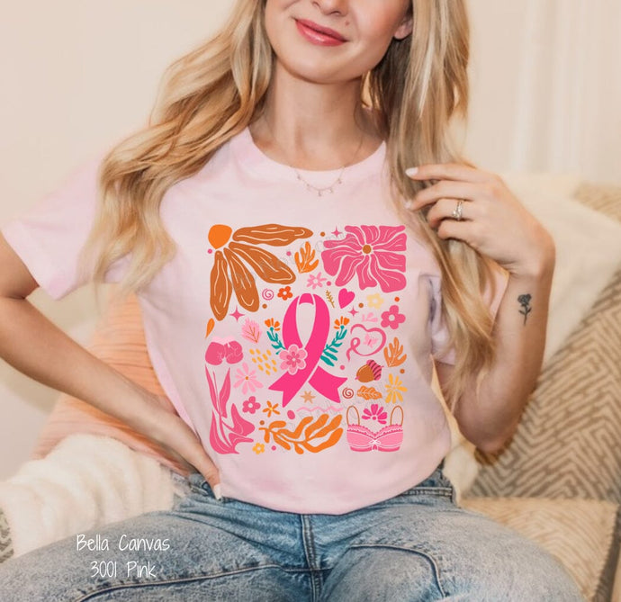 PO SHIPS 9/11 Clear Film DTF Transfer | Fall Floral Breast Cancer Awareness (325 HOT Peel)