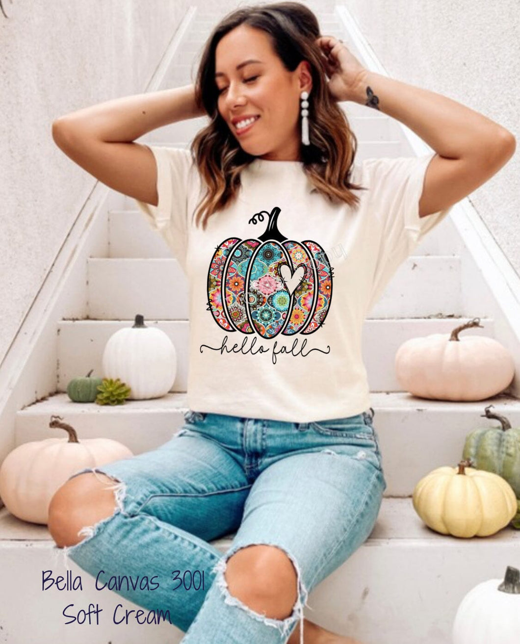 PO SHIPS 9/4 Clear Film DTF Transfer | Boho Fall Pumpkin (325 HOT Peel)