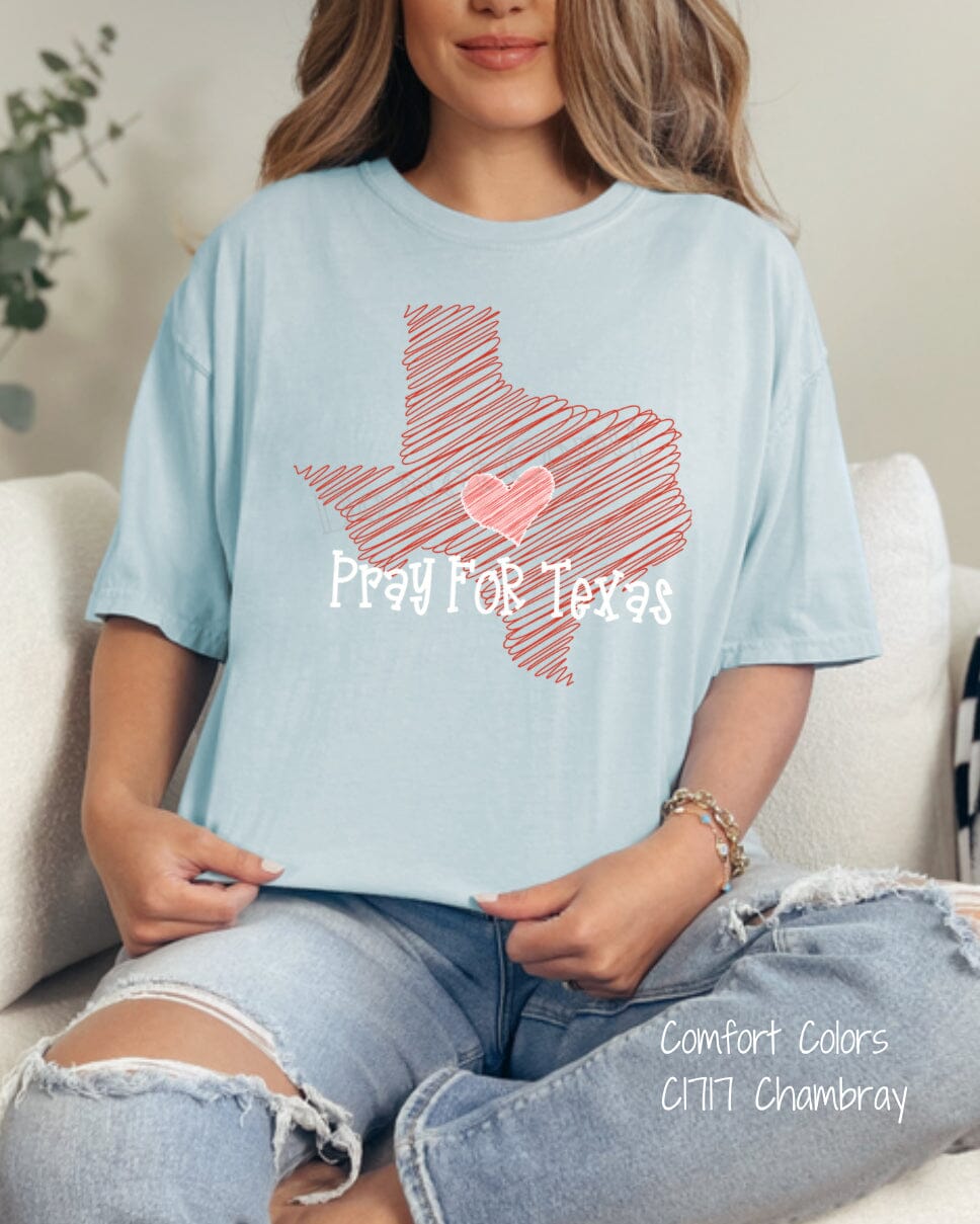 Pray For Texas Doodle DTF Transfer (300 HOT PEEL) | Ships 1-2 Business Days