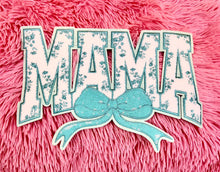 Load image into Gallery viewer, RTS 11” Teal Coquette Mama Bow Chenille Iron On Patch
