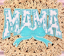 Load image into Gallery viewer, RTS 11” Teal Coquette Mama Bow Chenille Iron On Patch
