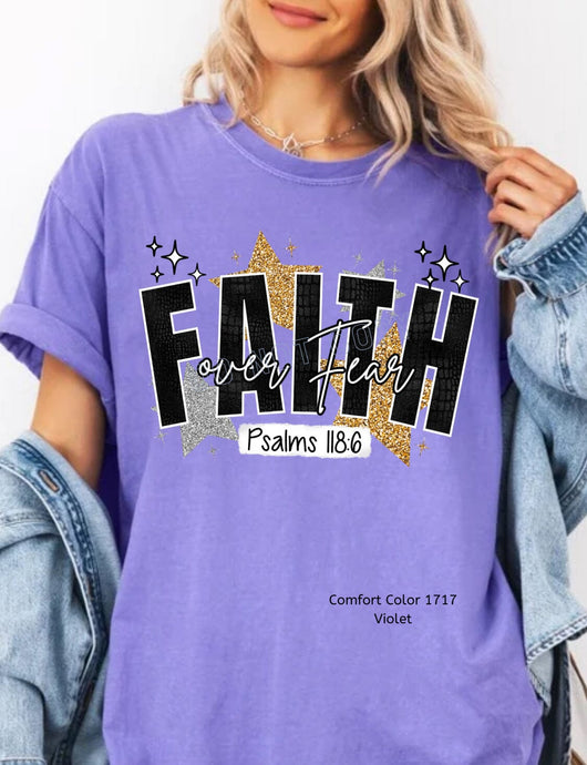 RTS Clear Film DTF Transfer | Faith Over Fear Glitter Crocodile (325 HOT Peel)