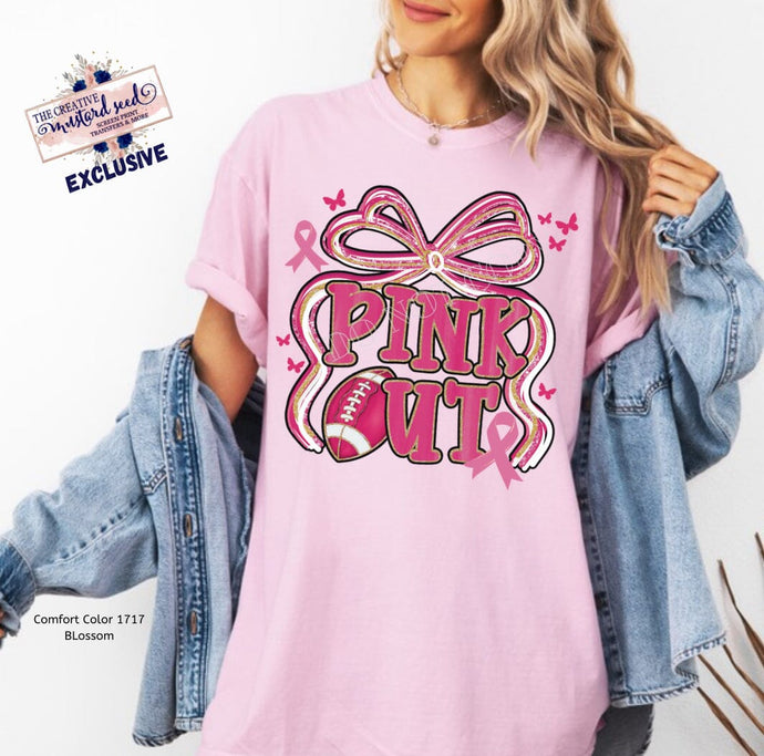 RTS Clear Film DTF Transfer | Pink Out Preppy Bow Breast Cancer Awareness (325 HOT Peel)