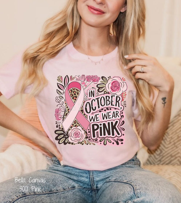 RTS Clear Film DTF Transfer | Preppy In October We Wear Pink Breast Cancer Awareness (325 HOT Peel)