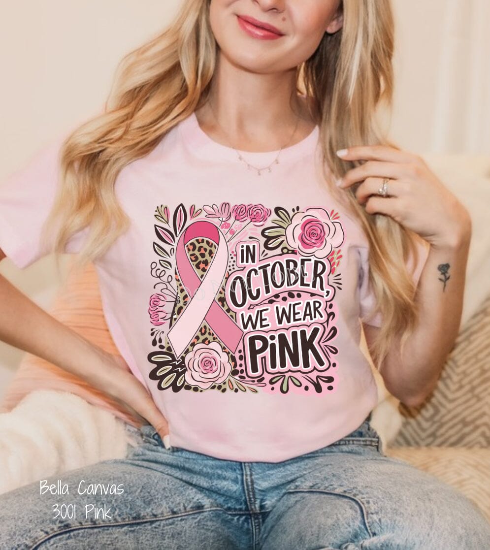 RTS Clear Film DTF Transfer | Preppy In October We Wear Pink Breast Cancer Awareness (325 HOT Peel)