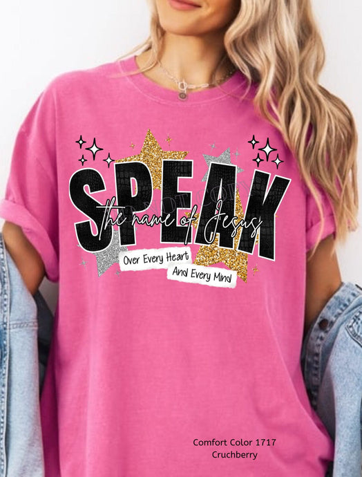 RTS Clear Film DTF Transfer | Speak The Name Of Jesus Glitter Crocodile (325 HOT Peel)