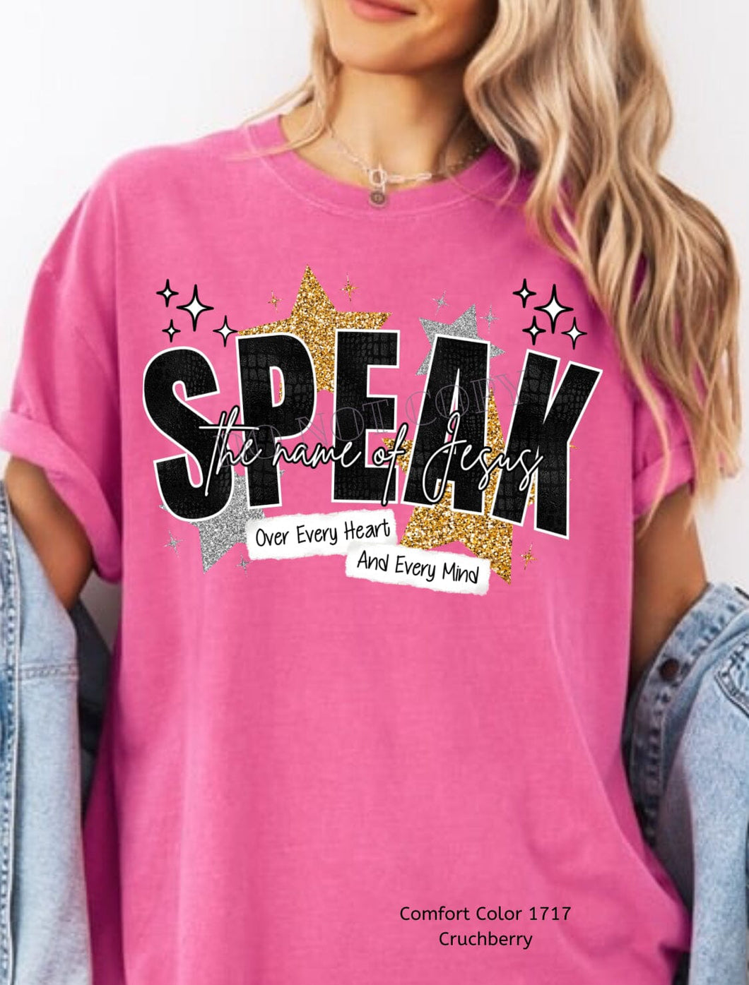 RTS Clear Film DTF Transfer | Speak The Name Of Jesus Glitter Crocodile (325 HOT Peel)
