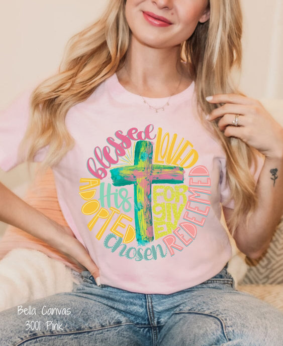 RTS Clear Film Screen Print Transfer | Blessed Loved Redeemed Chosen Cross (325 HOT Peel)