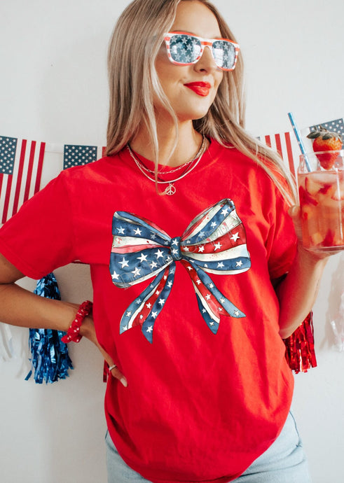 RTS Clear Film Screen Print Transfer | Coquette American Flag Bow (325 HOT Peel)