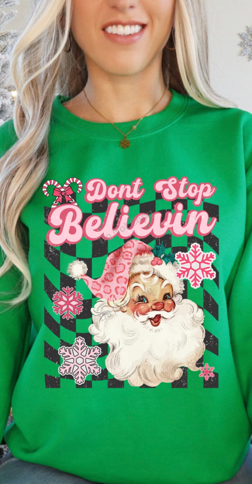 RTS Clear Film Screen Print Transfer | Don't Stop Believin Retro Pink Santa | Adult | Pocket (325 HOT Peel)