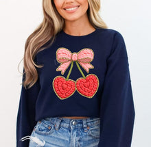 Load image into Gallery viewer, RTS Crochet Valentine Heart Cherries DTF Transfer | Adult Youth (325 HOT Peel)
