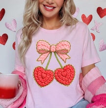 Load image into Gallery viewer, RTS Crochet Valentine Heart Cherries DTF Transfer | Adult Youth (325 HOT Peel)
