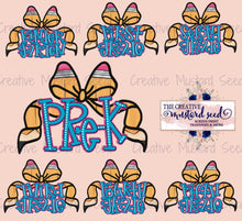 Load image into Gallery viewer, RTS Grade Level Back to School Pencil Bow DTF Transfer (325 HOT PEEL)
