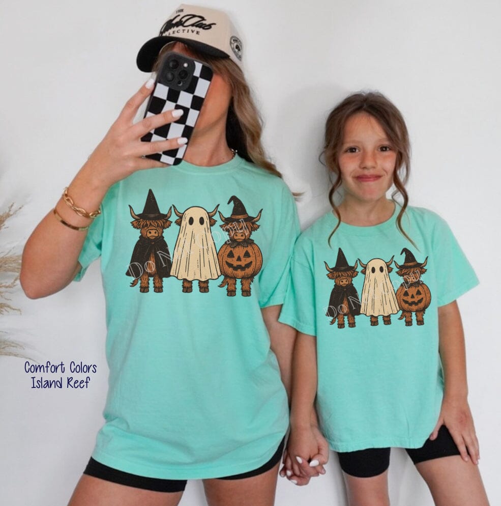 RTS Halloween Highland Cows Clear Film DTF Transfer | Adult and Youth (325 HOT Peel)