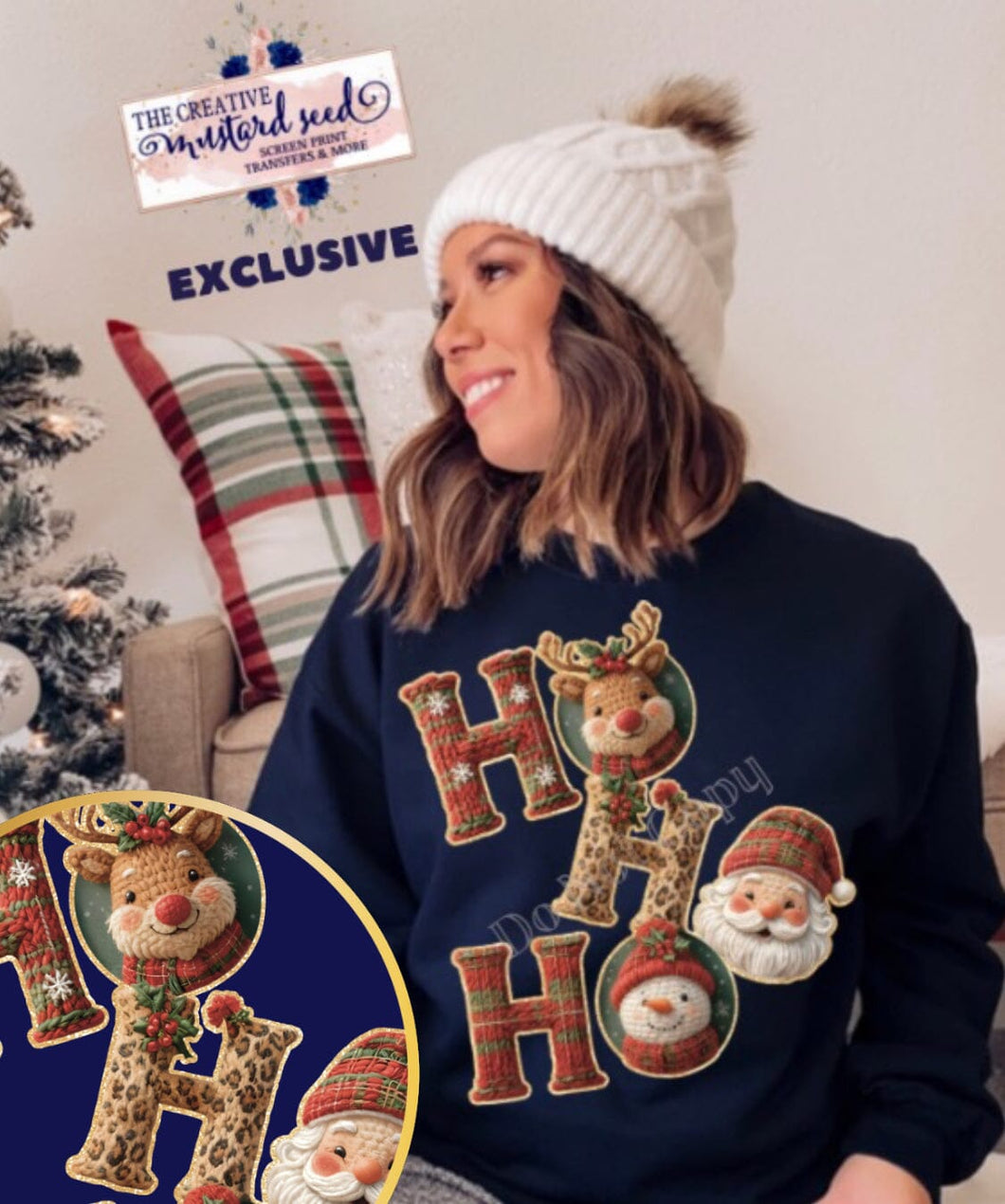 RTS Ho Ho Ho Crochet Yarn Clear Film DTF Transfer (325 HOT Peel)