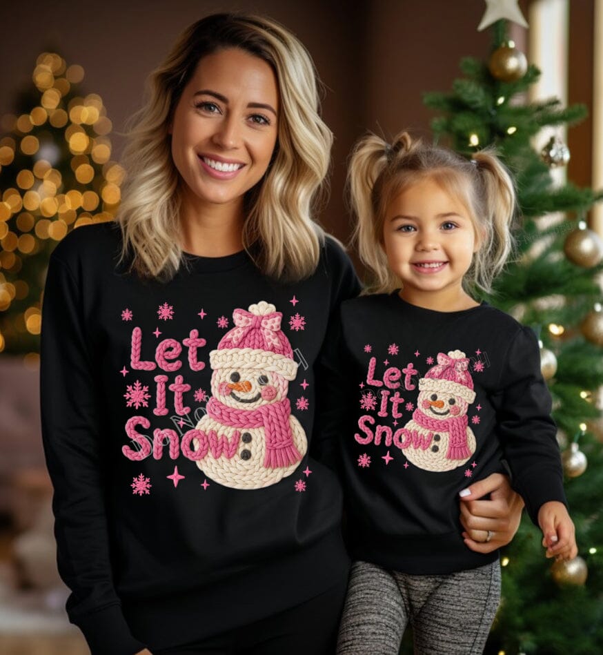 RTS Let It Snow Pink Snowman Crochet Yarn Clear Film DTF Transfer | Adult Youth (325 HOT Peel)