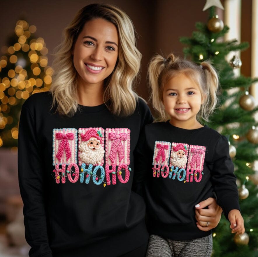 RTS Preppy Ho Ho Ho Santa Crochet Yarn Clear Film DTF Transfer | Adult Youth (325 HOT Peel)