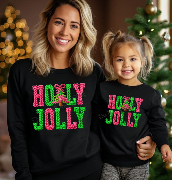 RTS Preppy Holly Jolly Crochet Yarn Clear Film DTF Transfer | Adult Youth (325 HOT Peel)