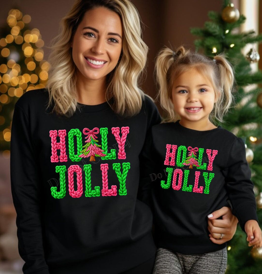 RTS Preppy Holly Jolly Crochet Yarn Clear Film DTF Transfer | Adult Youth (325 HOT Peel)