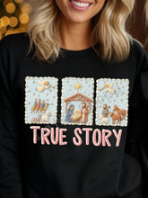 Load image into Gallery viewer, RTS True Story Nativity Crochet Yarn Clear Film DTF Transfer | Adult Youth (325 HOT Peel)
