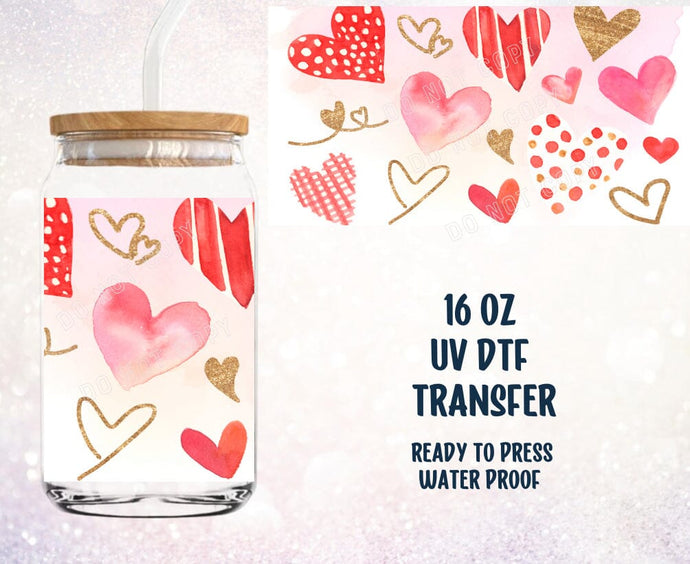 RTS Valentine Red, Pink, Gold Hearts UV DTF Wrap