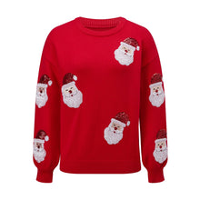 Load image into Gallery viewer, Santa Christmas Sequins Sweater | Women Santa Crew Neck Long Sleeve Knitted Pullover Fashion Clothing Streetwear
