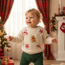 Load image into Gallery viewer, Toddler Baby Christmas Sweaters for Boys Girls Candy Gingerbread Man Embroidered Ribbed Long Sleeve Knitted Tops
