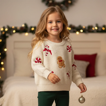 Load image into Gallery viewer, Toddler Baby Christmas Sweaters for Boys Girls Candy Gingerbread Man Embroidered Ribbed Long Sleeve Knitted Tops

