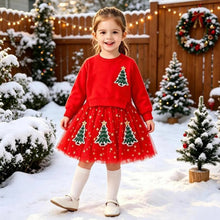Load image into Gallery viewer, Toddler Kids Christmas Dress Xmas Tree Embroidery Long Sleeve Pullover A Line Sweatshirts Dress New Year Gifts
