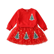 Load image into Gallery viewer, Toddler Kids Christmas Dress Xmas Tree Embroidery Long Sleeve Pullover A Line Sweatshirts Dress New Year Gifts
