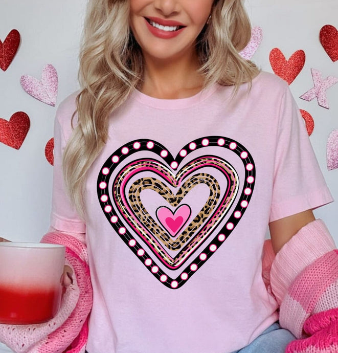 Valentine Pink Leopard Heart DTF Transfer (300 HOT PEEL) | Ships 3-7 Business Days