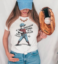 Load image into Gallery viewer, Wanna Be A Baller Retro Script Comfort Colors T-Shirt- Baseball Mom
