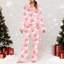 Load image into Gallery viewer, Women's Christmas Pajama Set Santa Claus/Christmas Tree/Bow Print Lapel Long Sleeve Shirt Tops and Pants Sleepwear
