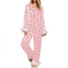 Load image into Gallery viewer, Women's Christmas Pajama Set Santa Claus/Christmas Tree/Bow Print Lapel Long Sleeve Shirt Tops and Pants Sleepwear
