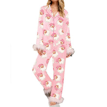 Load image into Gallery viewer, Women's Christmas Pajama Set Santa Claus/Christmas Tree/Bow Print Lapel Long Sleeve Shirt Tops and Pants Sleepwear
