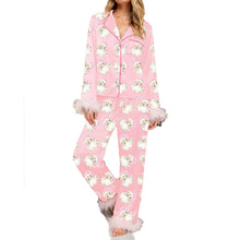 Load image into Gallery viewer, Women's Christmas Pajama Set Santa Claus/Christmas Tree/Bow Print Lapel Long Sleeve Shirt Tops and Pants Sleepwear
