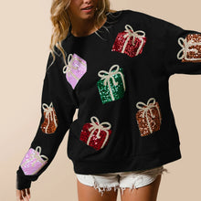 Load image into Gallery viewer, Women's Christmas Sweatshirt Sequin Present Box Crew Neck Long Sleeve Loose Pullover Tops Casual Hoodie Streetwear
