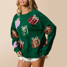 Load image into Gallery viewer, Women's Christmas Sweatshirt Sequin Present Box Crew Neck Long Sleeve Loose Pullover Tops Casual Hoodie Streetwear
