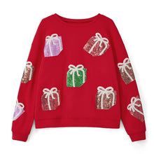 Load image into Gallery viewer, Women's Christmas Sweatshirt Sequin Present Box Crew Neck Long Sleeve Loose Pullover Tops Casual Hoodie Streetwear
