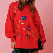Load image into Gallery viewer, Womens Christmas Sweatshirts Sequined Crew Neck Long Sleeve Slit Hoodie Pullover Tops Ladies Party Clothes Casual Daily
