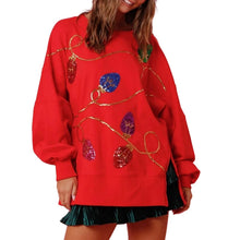 Load image into Gallery viewer, Womens Christmas Sweatshirts Sequined Crew Neck Long Sleeve Slit Hoodie Pullover Tops Ladies Party Clothes Casual Daily

