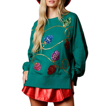 Load image into Gallery viewer, Womens Christmas Sweatshirts Sequined Crew Neck Long Sleeve Slit Hoodie Pullover Tops Ladies Party Clothes Casual Daily

