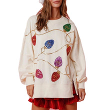 Load image into Gallery viewer, Womens Christmas Sweatshirts Sequined Crew Neck Long Sleeve Slit Hoodie Pullover Tops Ladies Party Clothes Casual Daily
