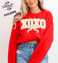 Load image into Gallery viewer, XOXO Bow Faux Latch Hook Clear Film DTF Transfer | Adult and Youth (325 HOT Peel)
