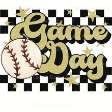 Load image into Gallery viewer, Baseball Game Day Gold Glitter Race Stripe DTF Transfer (300 HOT PEEL) | Ships 3-7 Business Days
