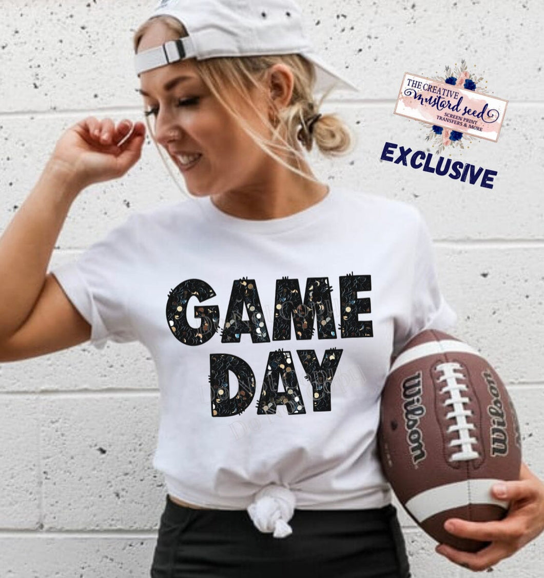 Black Sequin Game Day DTF Transfer (300 HOT PEEL) | Ships 3-7 Business Days